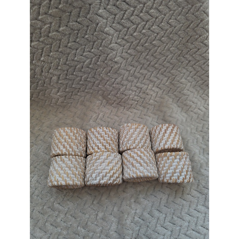 Caravan Everyday Whitewash Rattan Napkin Rings Set Of‎ 8 Boho Coastal Luxury